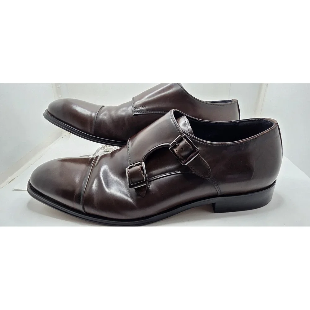 Steve Madden Zaven Mens 11M Dark Brown Leather Double Monk Strap Dress Shoes